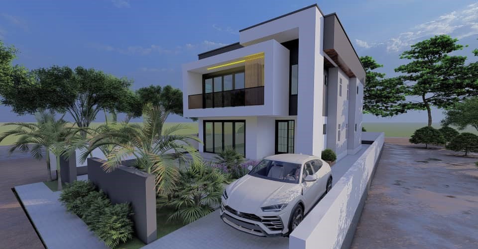Villa contemporaine R+1 — vue de la façade principale et de l'entrée