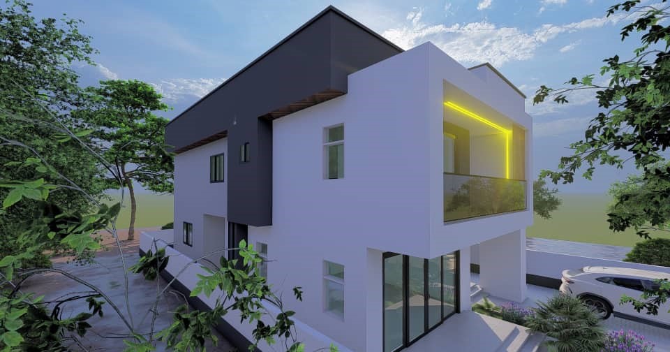 Villa contemporaine R+1 — vue latérale avec terrasse